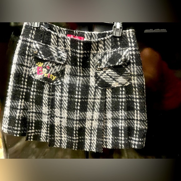 Betty Boop Sparkly Black Plaid Pleated Wool Blend Mini Skirt • 30 waist • Large - Picture 1 of 16